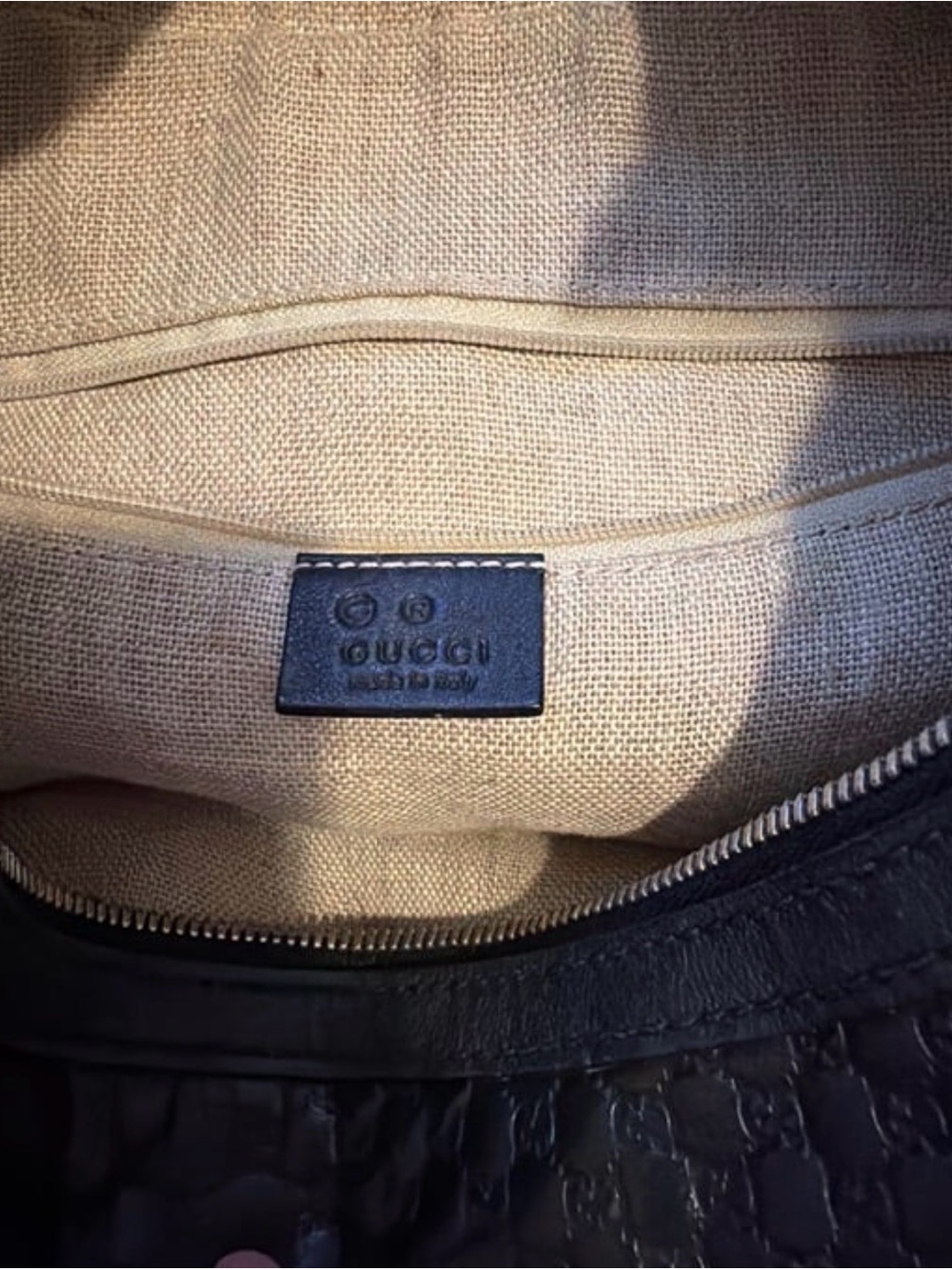 Gucci Black Embossed Shoulder Hobo with Gold Hardware